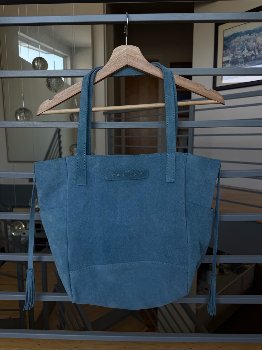 Vintage Sundance Suede Tote Bag in Teal Blue